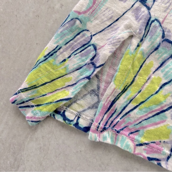 Lilly Pulitzer Inara Linen Short Sleeve Top in Serene Blue Oh Shello Print, XXS - Picture 8 of 9